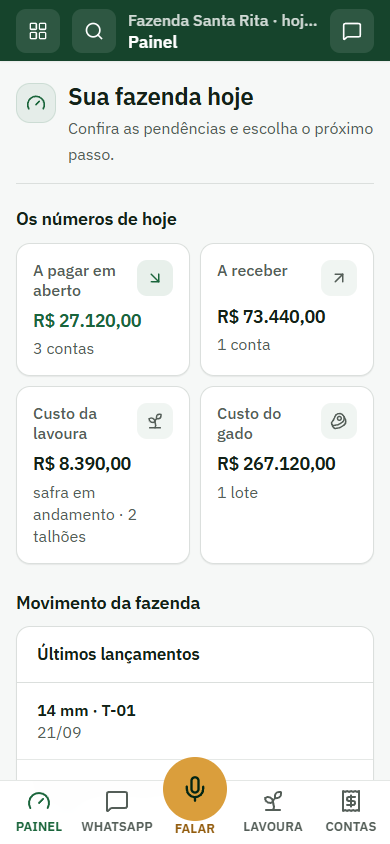 Painel do todocampo no celular